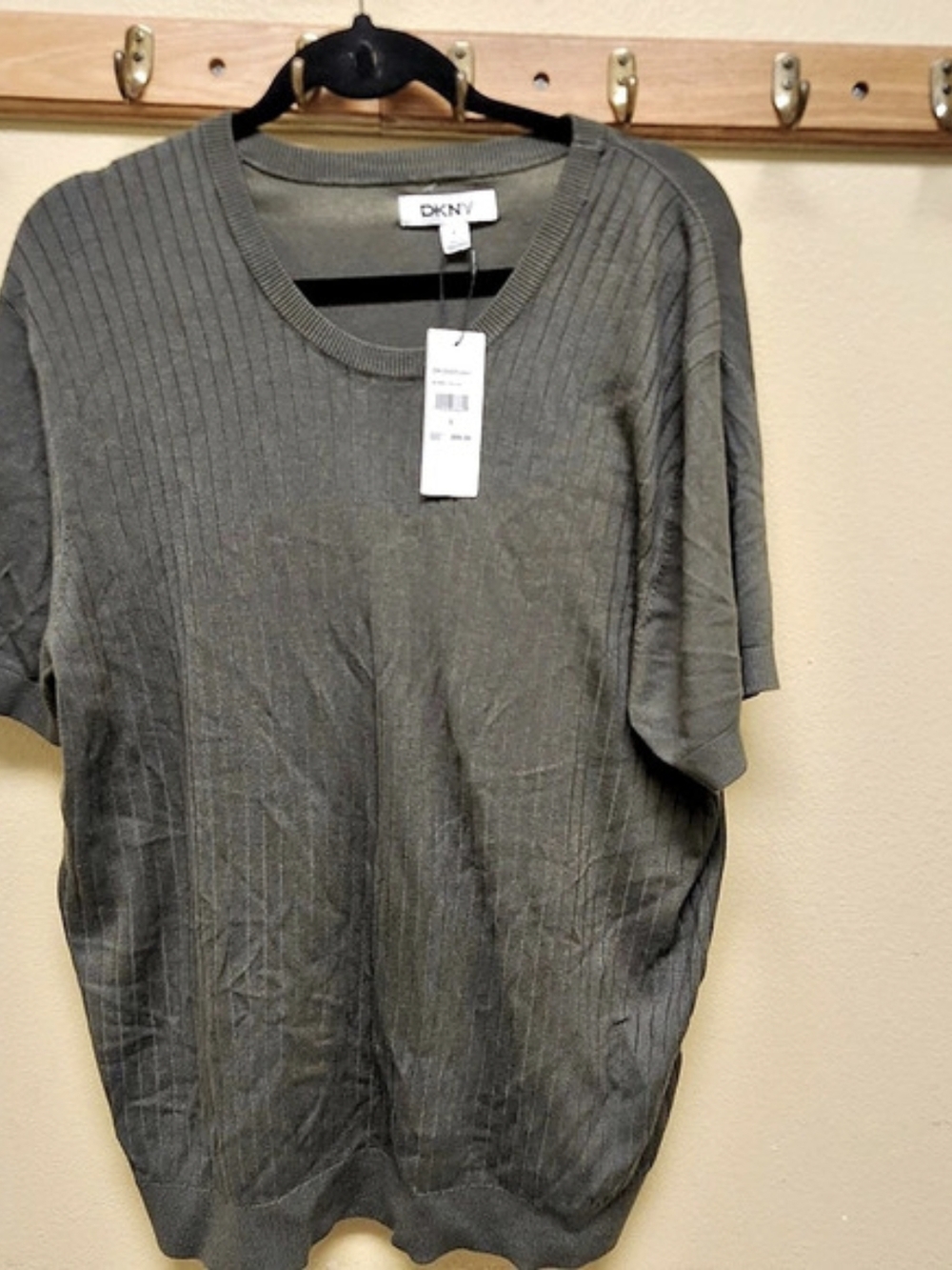 DKNY Ribbed Knit Top in Olive Green Size Large NWT